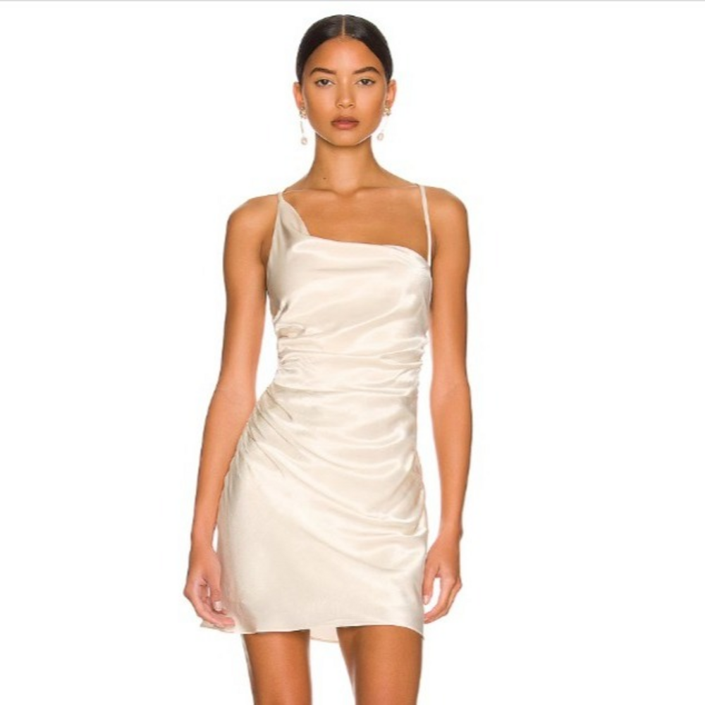 Shona Joy La Lune Asymmetrical Bias Cowl Mini Dress in White